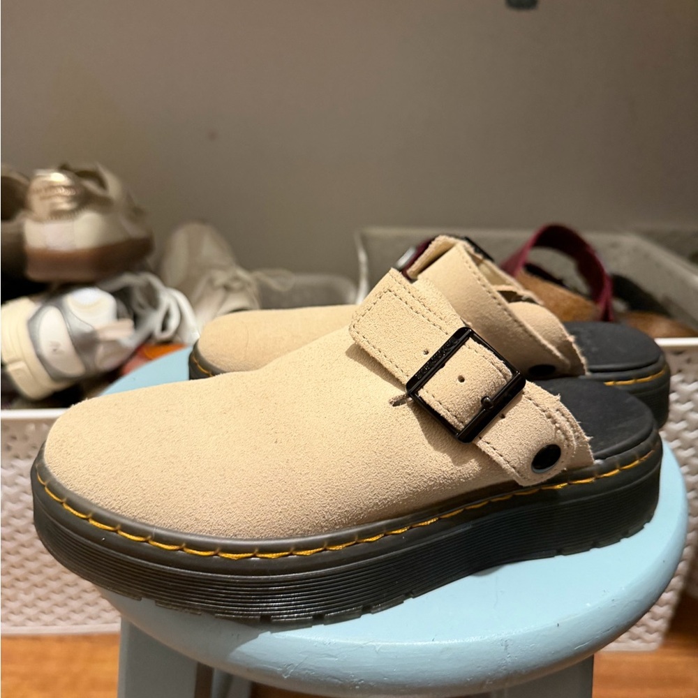 Dr. Martens Beige Buckle Mules